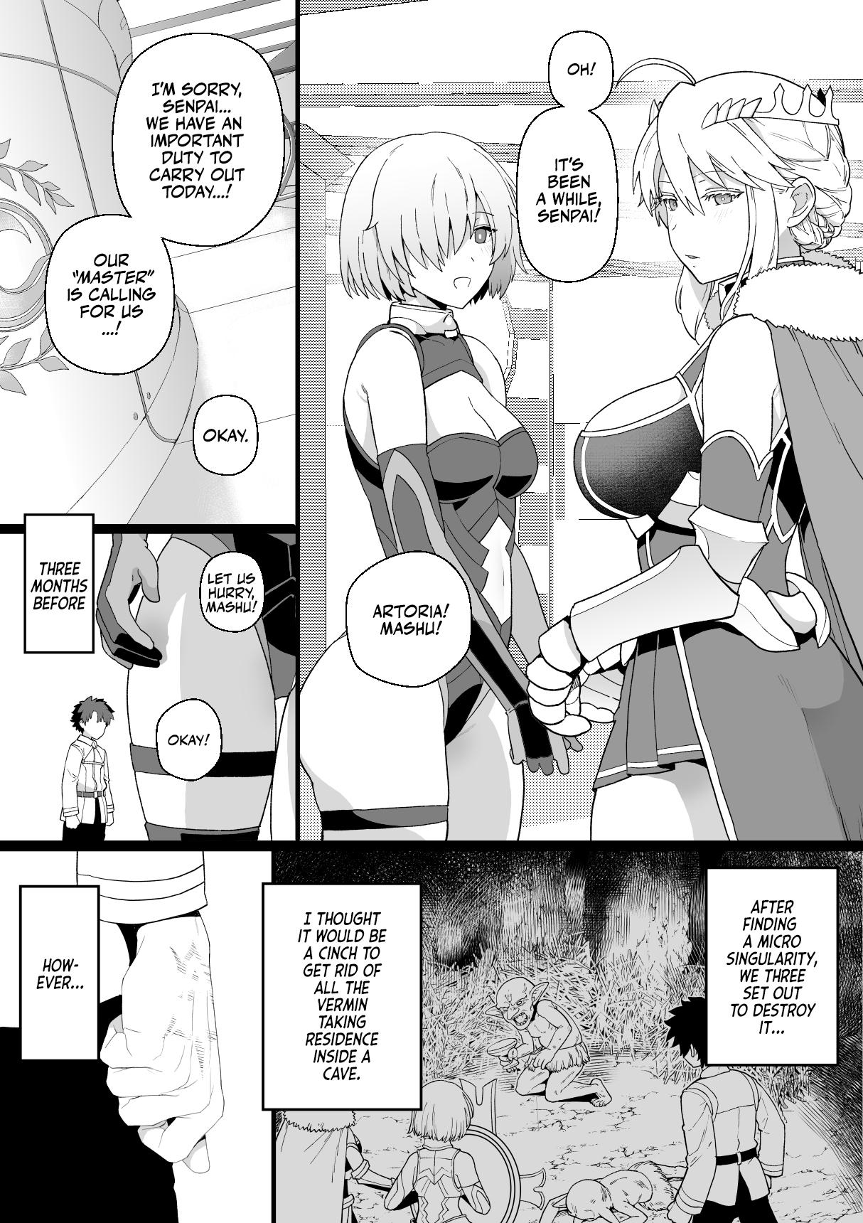 Gay Blondhair Artoria to Mash, Goblin Kan Manga | Artoria and Mashu Violated by a Goblin! - Fate grand order Pregnant - Page 1