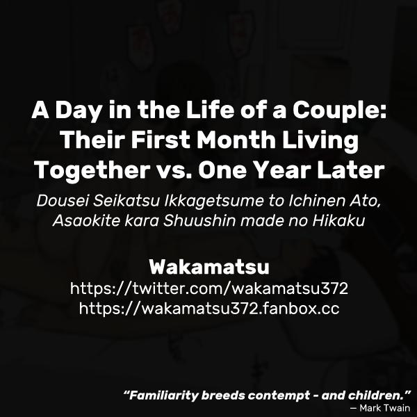 Dousei Seikatsu Ikkagetsume to Ichinen Ato, Asaokite kara Shuushin made no Hikaku | A Day in the Life of a Couple: Their First Month Living Together vs. One Year Later 28